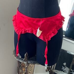 VTG Vintage Ruffle Floral Lace Garter Belts Hook & Eye  Size XL Red